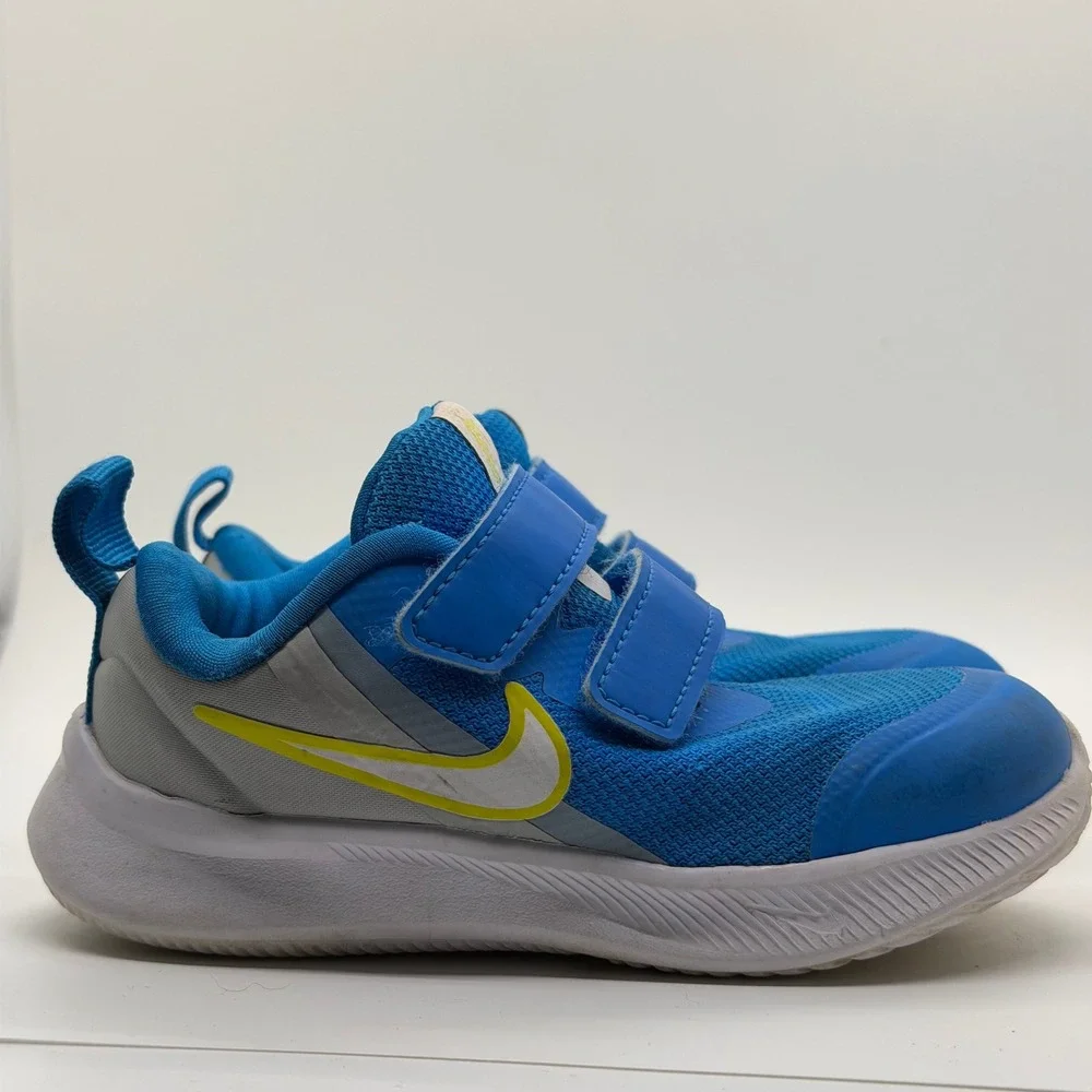 Nike Star Runner 2 Toddler Blue Yellow Hook Loop‎ Athletic Shoes Size 8C Sneaker